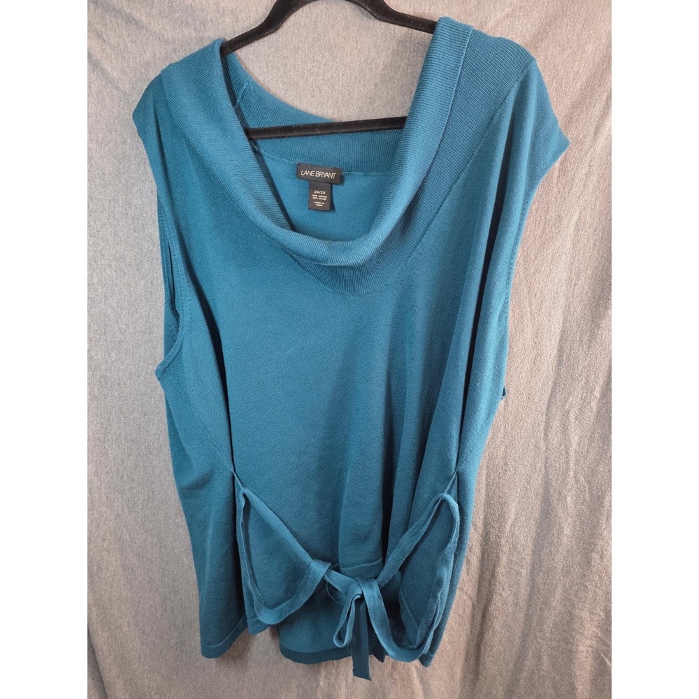 Lane Bryant Sweater Vest Womens 26/28 Teal Cowl Neck Sleeveless Belted Knit